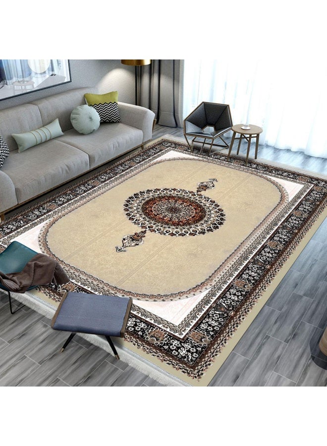 SMART HOME Large padded floor mat with a soft velvet surface and non-slip backing - Living room rug - Majlis rug - Lounge rug - Luxurious decorative rug - Elegant rug with modern patterns for living rooms and majlis - Size 350x250 cm - Suitable for everyday use and entertaining - Image 1